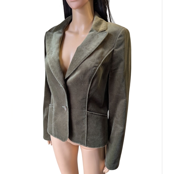 Classiques Entier Olive Green Crushed Velvet Jacket Medium - Picture 2 of 15